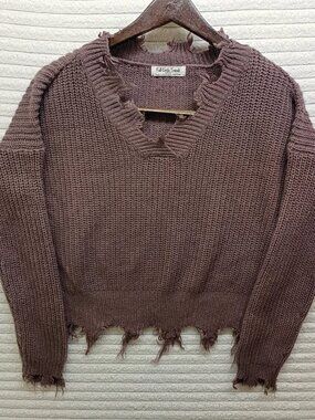 Full Circle Trends Sweater, Womens Medium Purple Knit Distressed Y2k Sweater